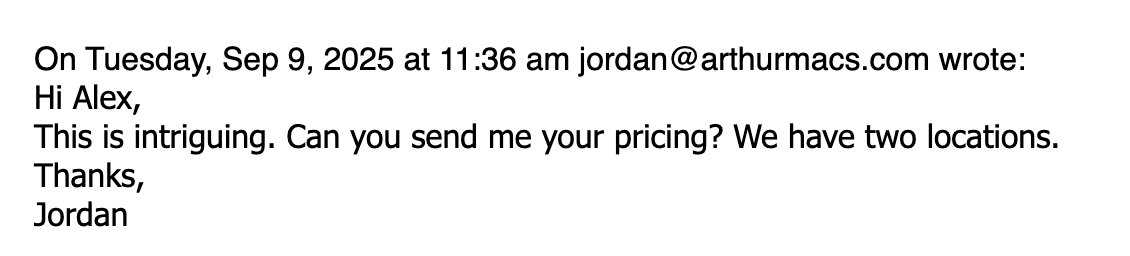 Arthur Mac's quote request email