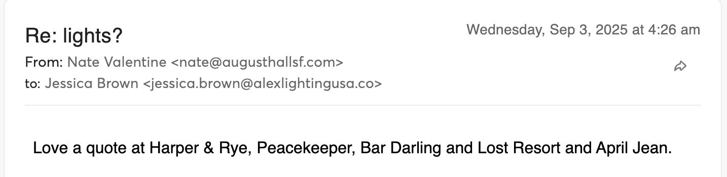 August Hall five-venue quote request email