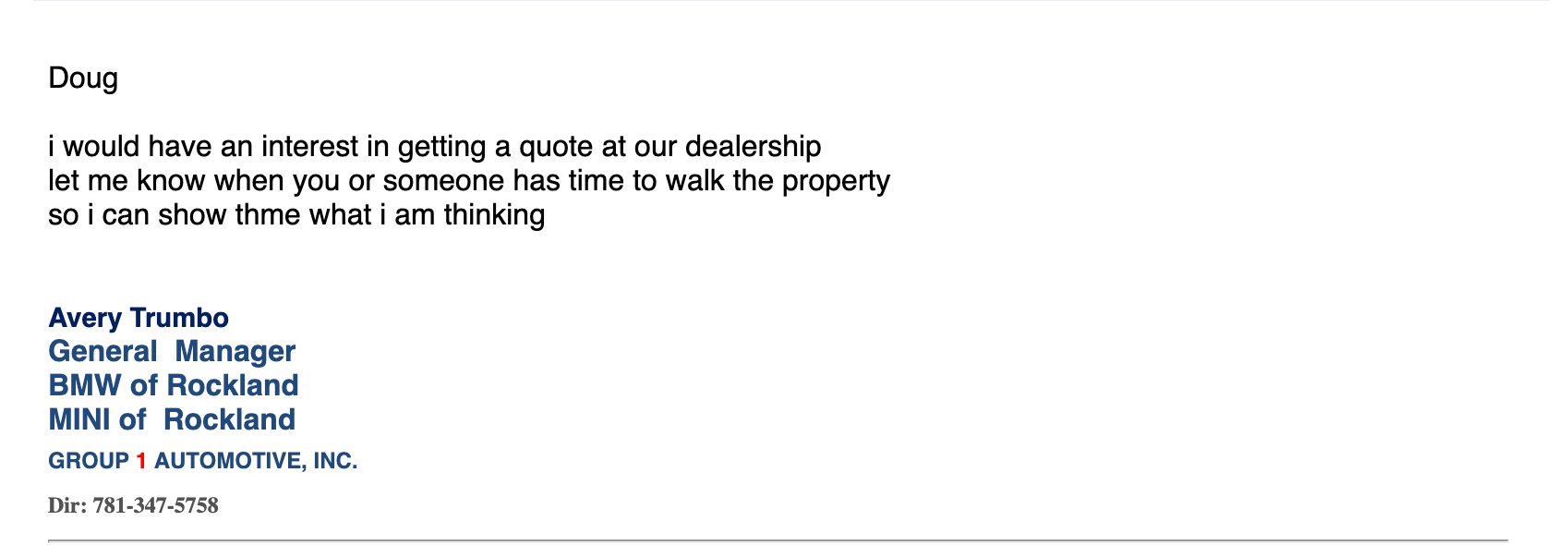 BMW / MINI of Rockland quote request email