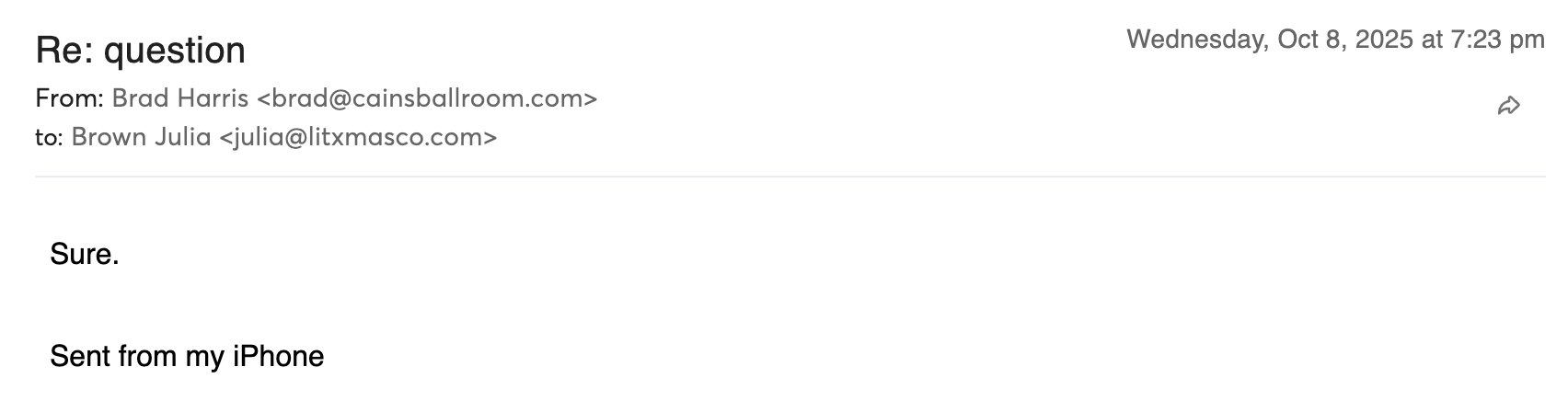 Cain's Ballroom quote request email