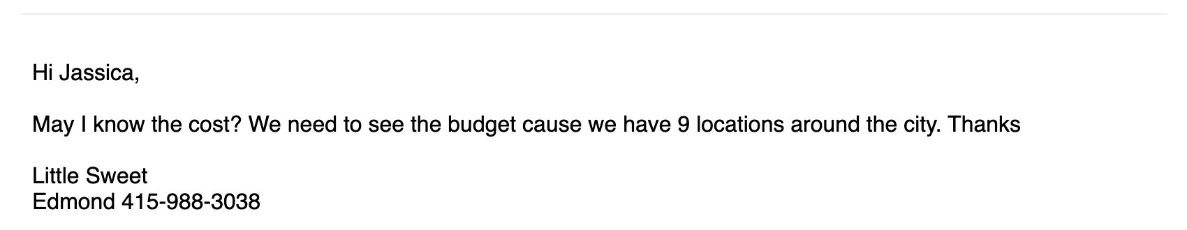 Little Sweet quote request email