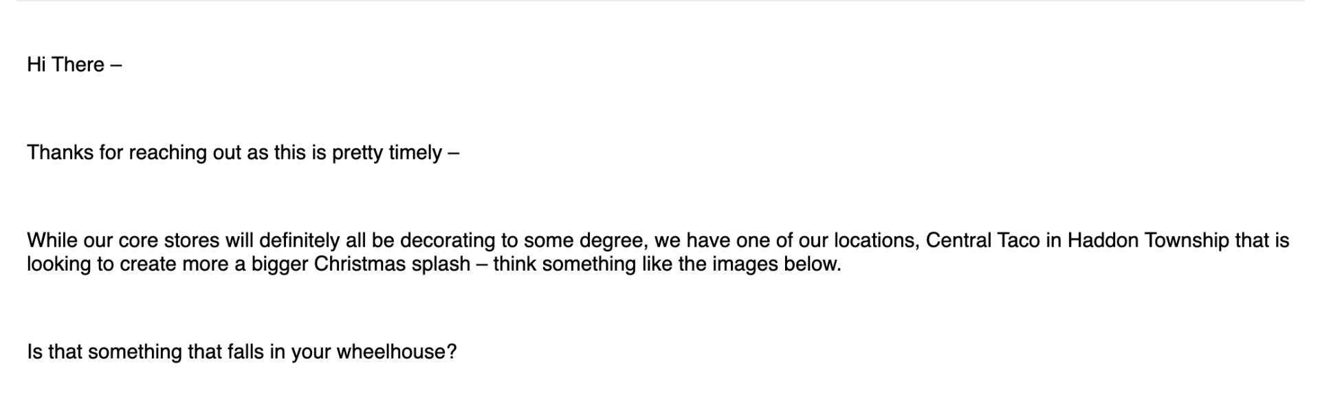 PJW Restaurant Group quote request email