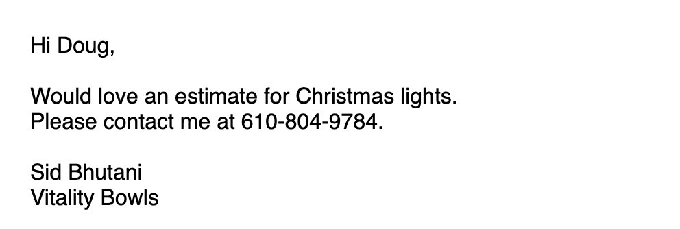 Vitality Bowls quote request email